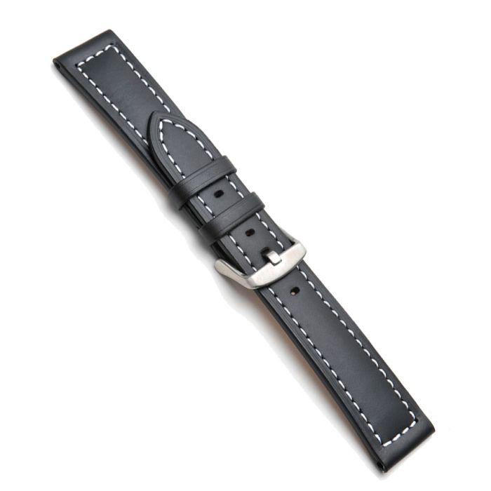 Heavy Cut Edge Leather Watch Strap Black